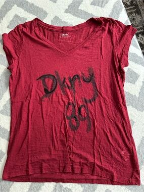 DKNY Red V-Neck Graphic Tee